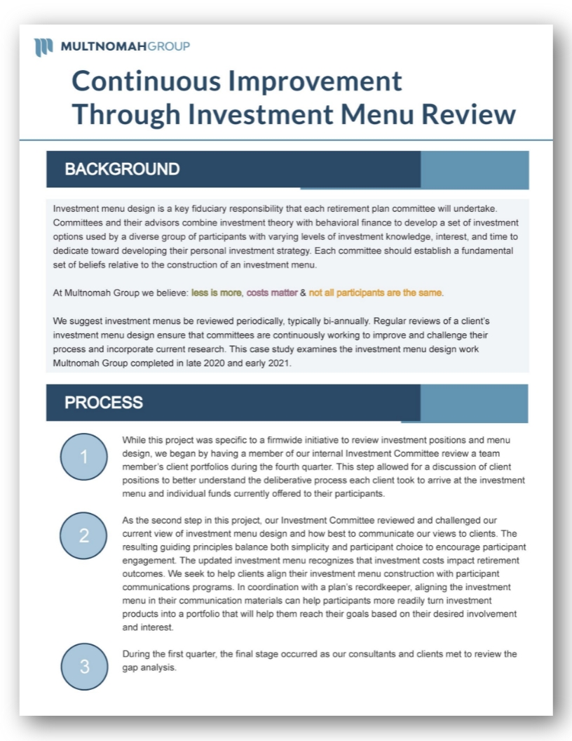 Investment Menu Review Case Study