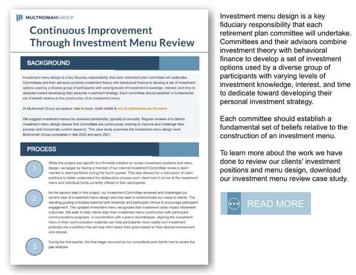 investment menu case study landing page