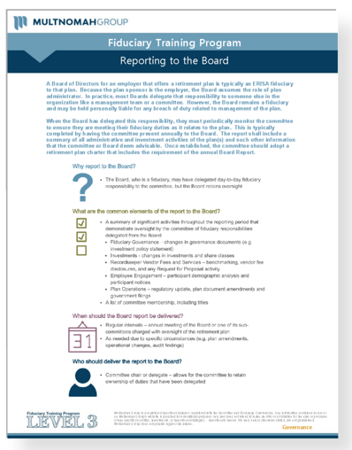 reporting to the board training